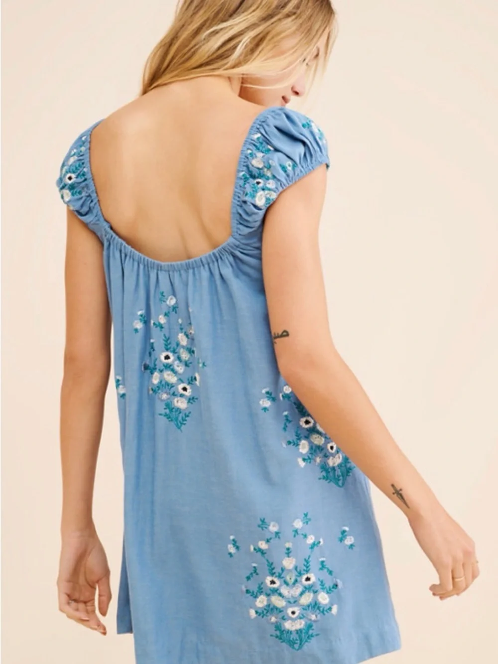 Free people Embroidered Cap-Sleeve Mini Dress - Picture 2 of 6